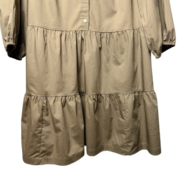 Gap NWT Khaki Tan Tiered Babydoll Collared Button Front Shirt Dress SZ XL Boho - Picture 3 of 7